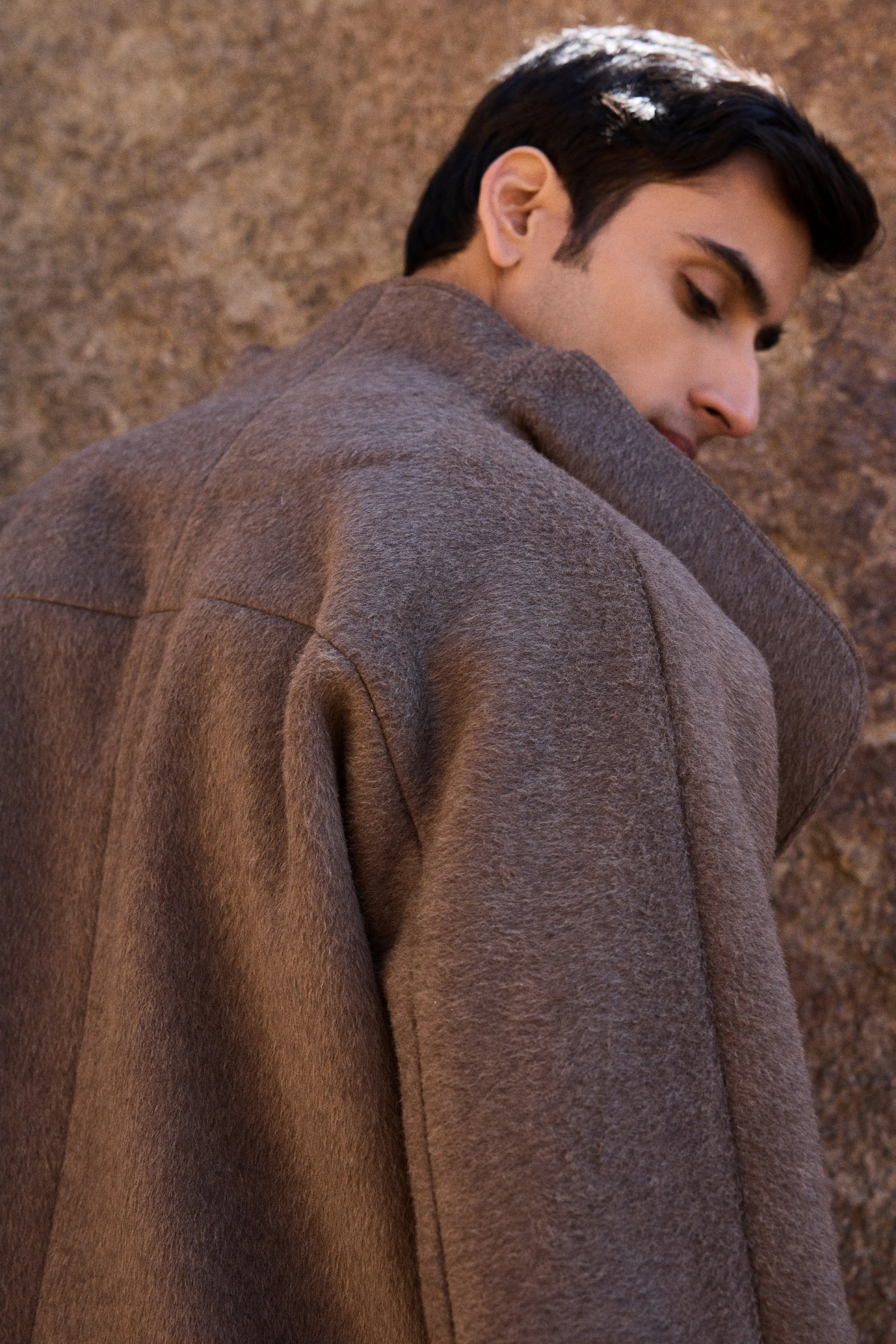 100% Merino Wool Fluid Coat- MAN (Bark)