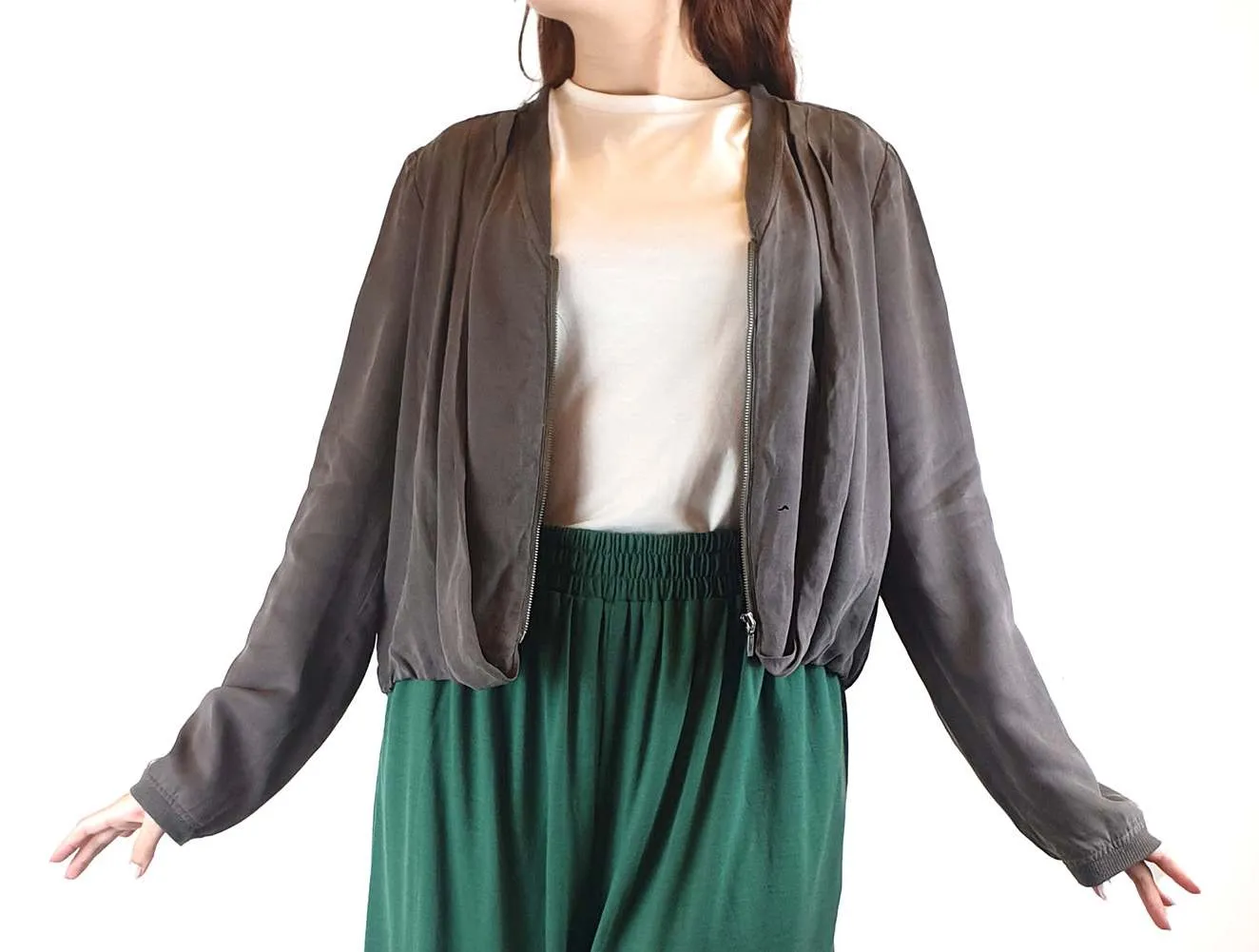 Gorman grey cropped bomber style jacket size 12 (best fits AU 10-12)