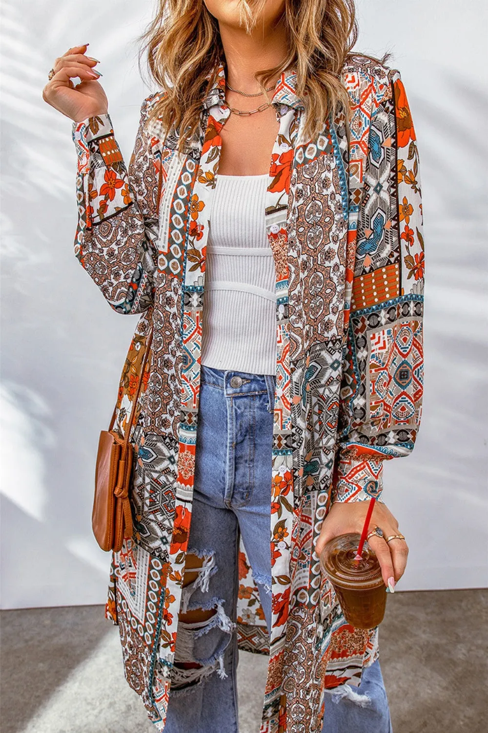 Hazel Blues® |  Printed Button Up Long Sleeve Cardigan