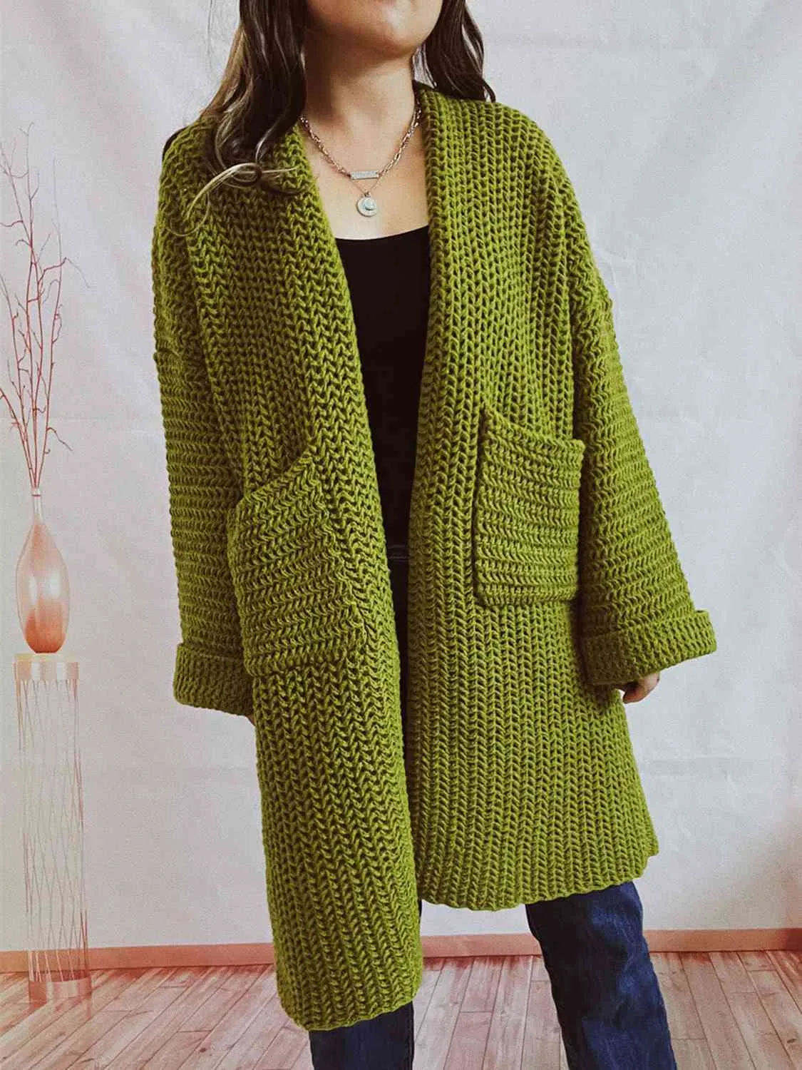 Lauryn Open Front Long Sleeve Cardigan with Pockets