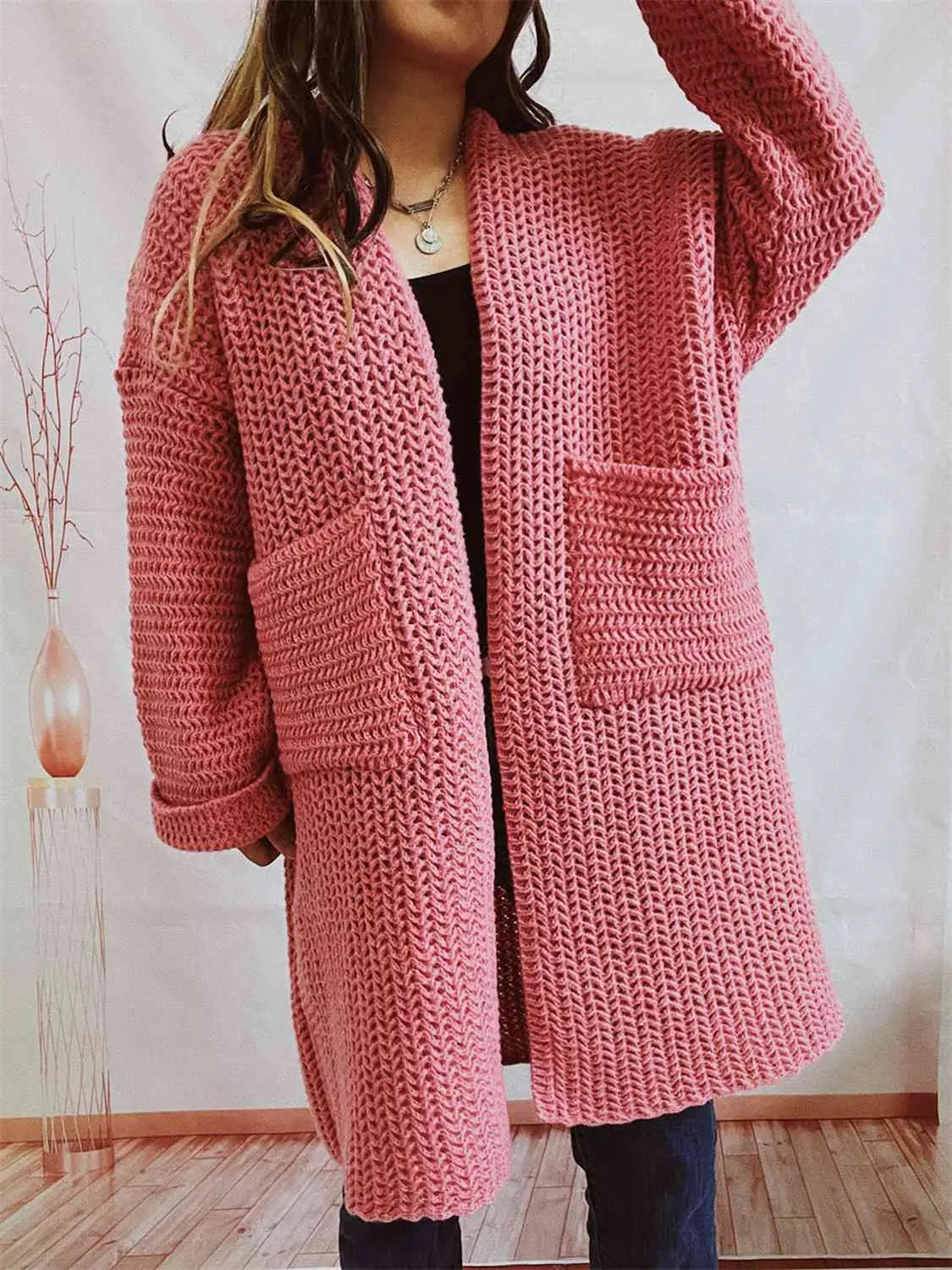 Lauryn Open Front Long Sleeve Cardigan with Pockets