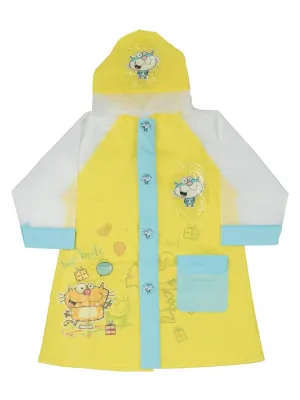 Little Explorer's Bright Yellow Cartoon Raincoat for Boys