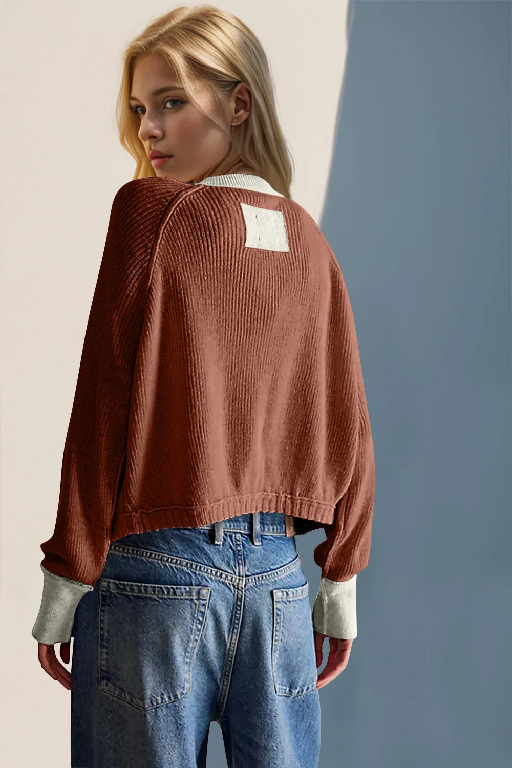 Monica Double Take Contrast Button Up Long Sleeve Cardigan
