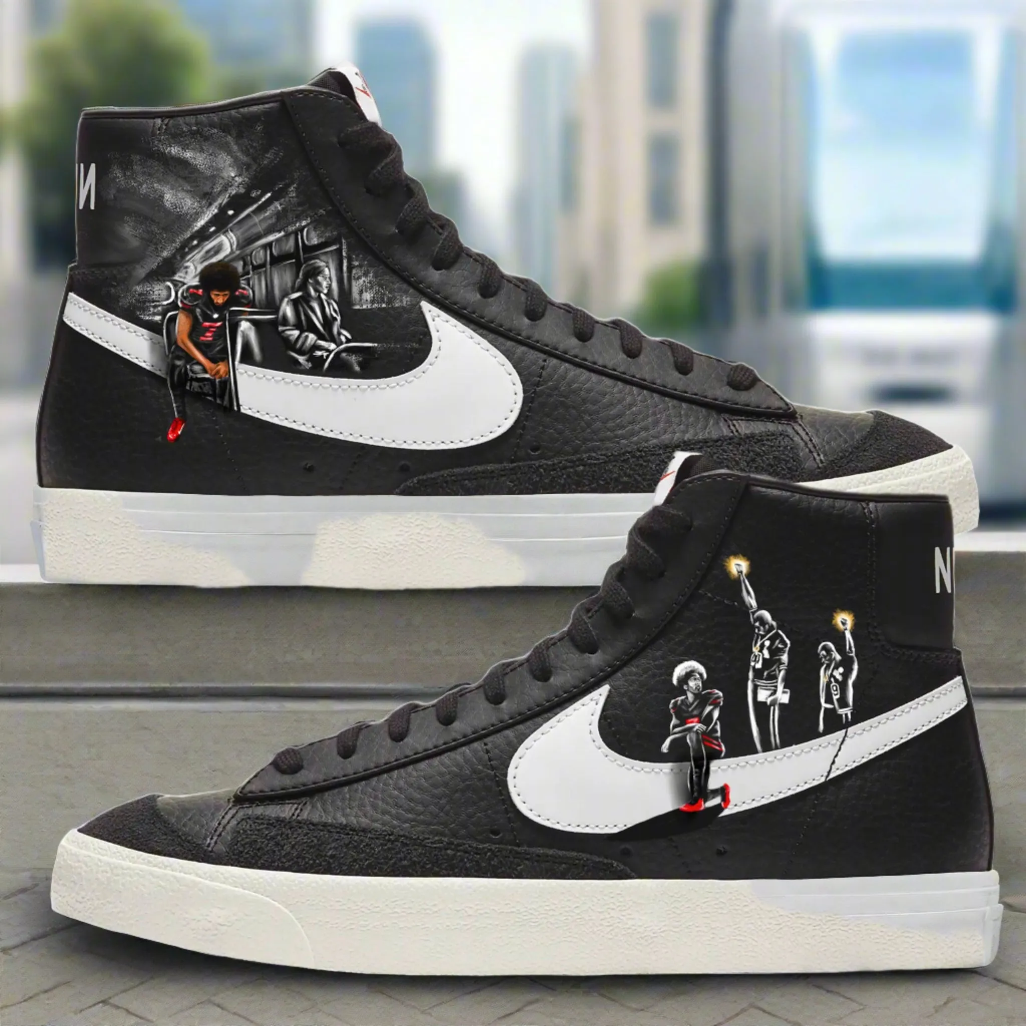 Nike Blazer Mid Sneakers | Black and White | "I'm With Kap"