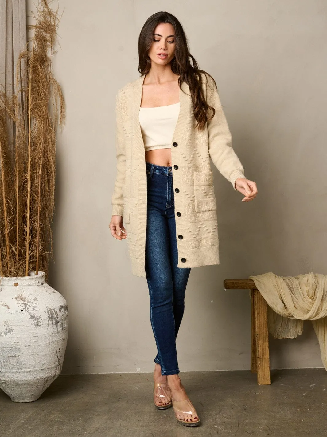 WOMEN'S LONG SLEEVE BUTTO UP FRONT POCKETS CARDIGAN