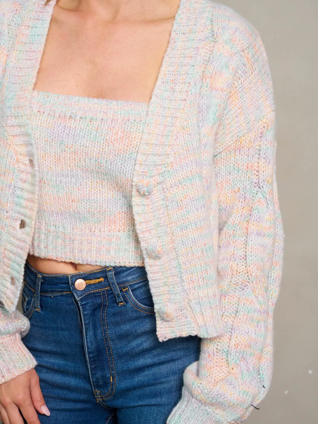 WOMEN'S LONG SLEEVE BUTTON UP CARDIGAN & TANK TOP KNIT SET