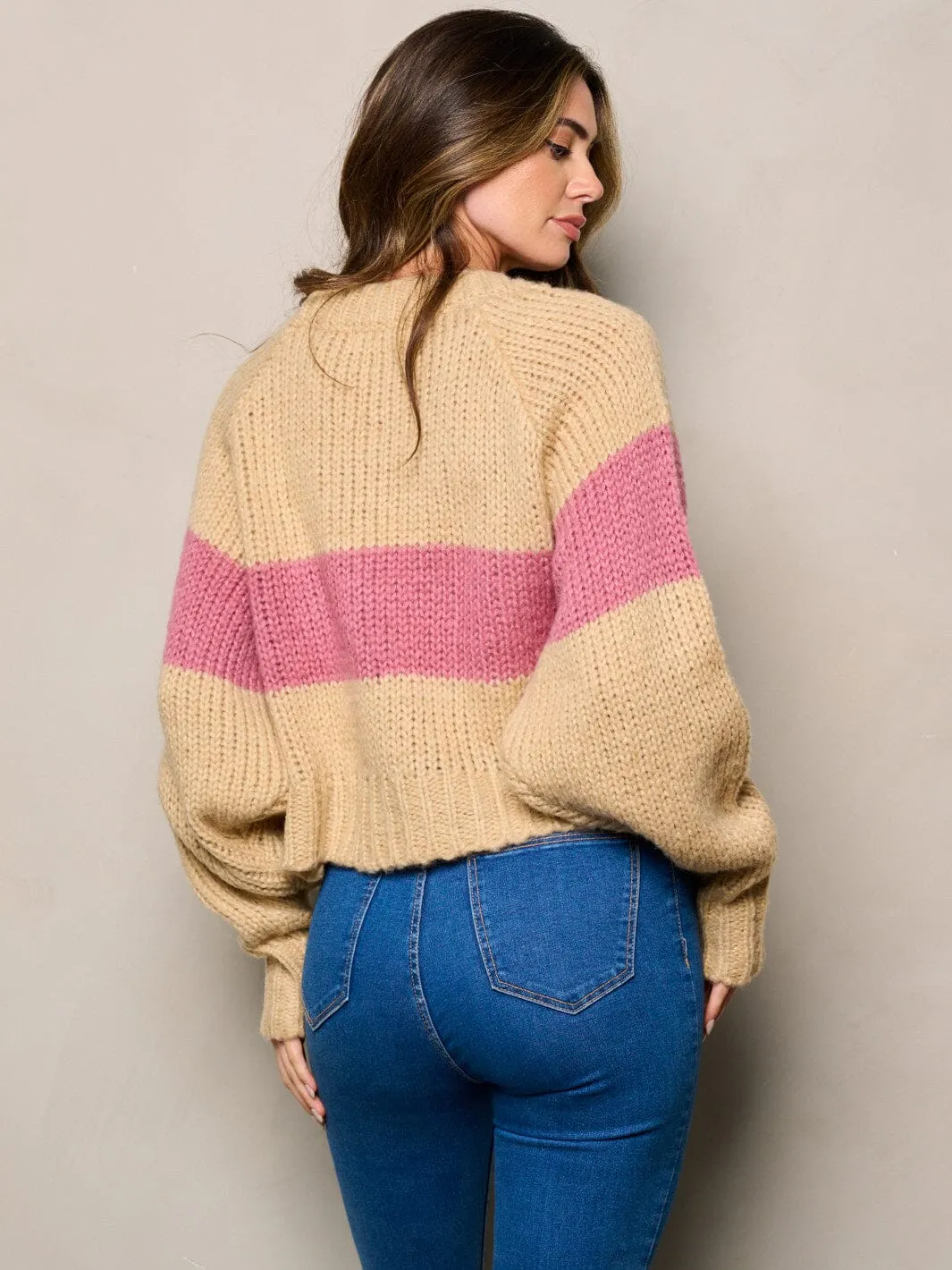 WOMEN'S LONG SLEEVE BUTTON UP COLORBLOCK CARDIGAN