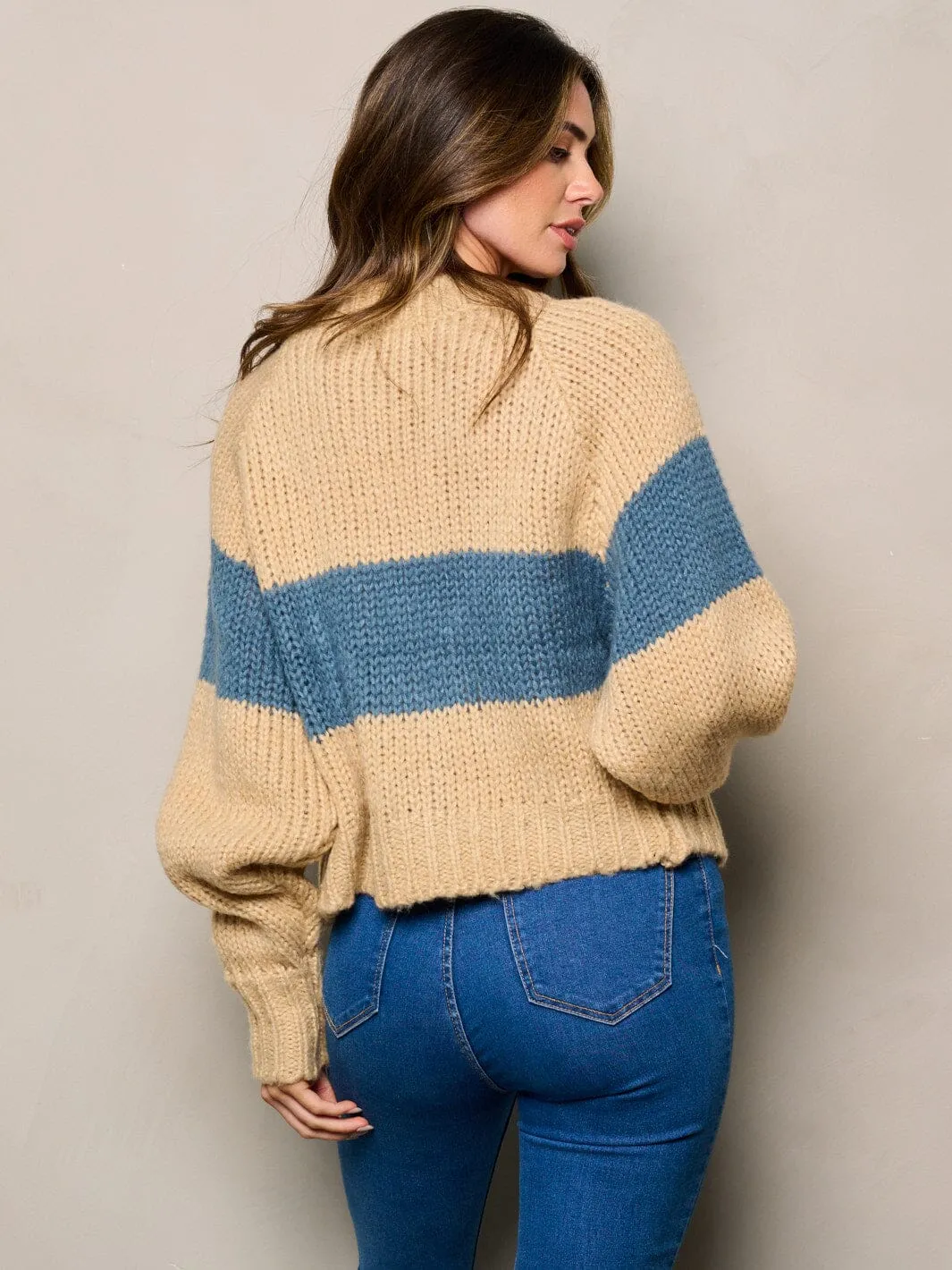 WOMEN'S LONG SLEEVE BUTTON UP COLORBLOCK CARDIGAN