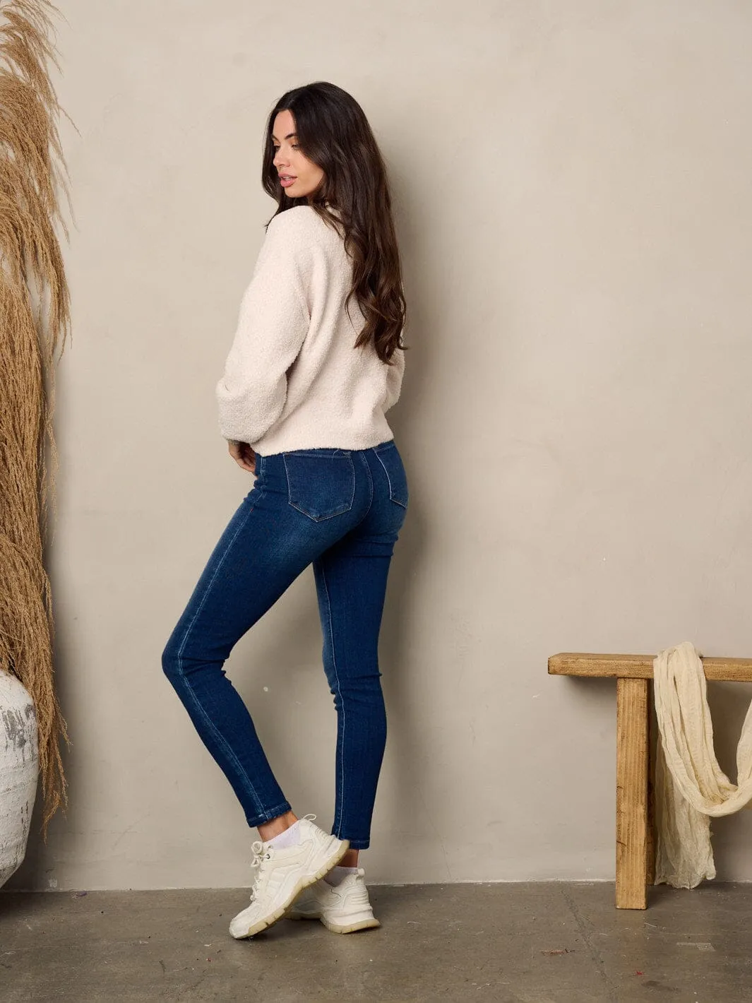 WOMEN'S LONG SLEEVE BUTTON UP SOLID FUZZY SWEATER CARDIGAN