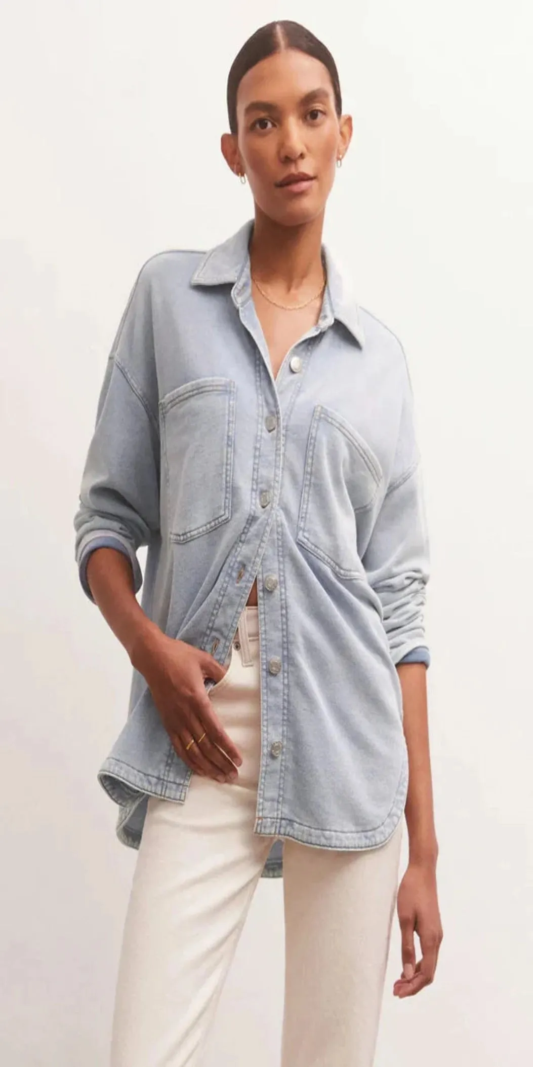 Z Supply All Day Knit Denim Jacket, Washed Indigo